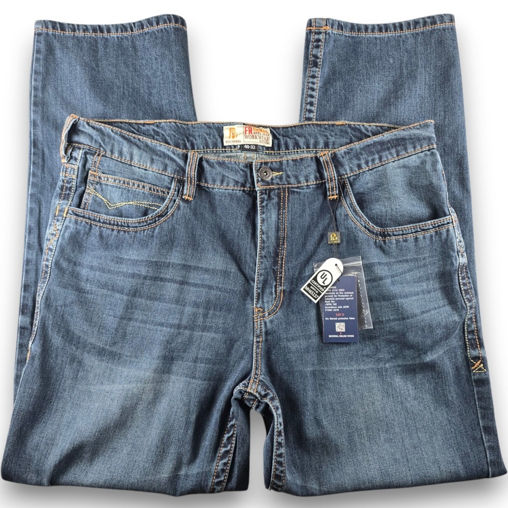 Bocomal FR Workwear Mens Jeans 40x32 Blue Denim Relaxed Fit NFPA 2112 CAT 2 New
